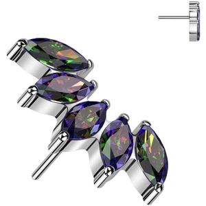 Threadless Titanium met 5 markies geslepen kristallen - Zilver - Vitrail (Regenboog)
