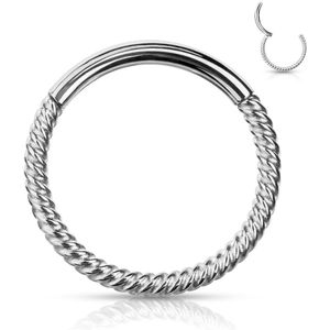 Piercing ring met vast segment en gedraaid staafje – 1.2 mm – 10 mm – Zilver