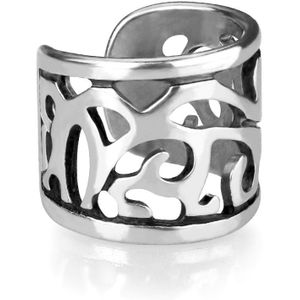 Brede gekleurde clip on piercing met uitgesneden patroon - zilver