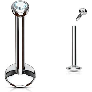 Intern geschroefde labret piercing met 2 mm gekleurd steentje - 8 mm - Aqua