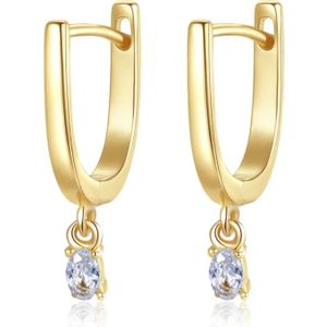 Gouden Oorbellen van Sterling Zilver met elegante hangend kristal