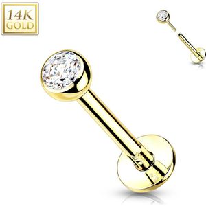 Massief Gouden Threadless Labret met Platte Achterkant en Helder Kristallen Top