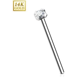 Lange 14Kt. wit gouden fishtail neuspiercing met helder diamantje - 0.8 mm