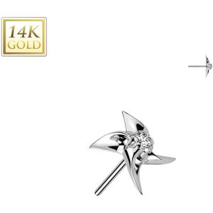 14k. Gouden Threadless Windmolen Topje met Gecentreerd Steentje - Wit Goud