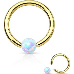 Gekleurde ball closure ring met wit Opaal balletje - goud