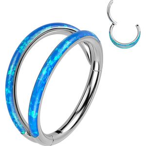 Dubbele Titanium Segment Ring met Opaal ingelegde ring – Zilver - 1.2 mm -10 mm – Blauw
