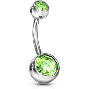 Navelpiercing met steentje in elk balletje - 12 mm - 5 & 8 mm - Groen