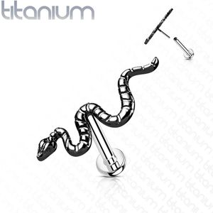 Threadless Titanium Labret met Gekleurde Slang Top - 1 mm - Zwart
