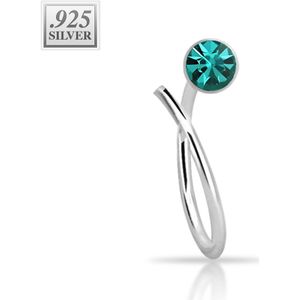 Sterling zilveren neus ring met gekleurd kristallen einde – 8 mm – Emerald