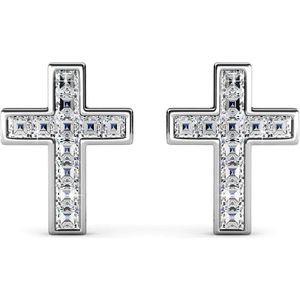 Zilveren Cross Studs bezet met Swarovski kristallen