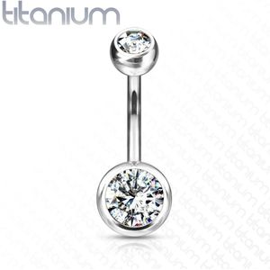Titanium navelpiercing met heldere diamanten - 10 mm - 5 & 8 mm