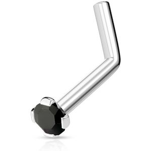 Neuspiercing met rond prong set zwarte diamant - 0.8 mm