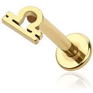 Intern Geschroefde Labret Piercing met Sterrenbeeld Top - Goud - 8 mm - Weegschaal