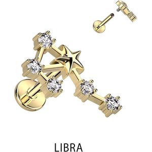 Gouden Labret Piercing met Sterrenbeeld figuur -Weegschaal – 1.2 mm