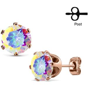 Paar rosé gouden oorbellen met glimmend juweel - 3 mm - aurora borealis