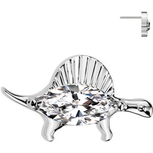 Threadless Titanium Top met Dinosaurus en Markies Geslepen Steentje  - Zilver