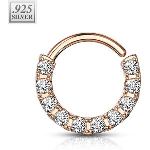 Gekleurde .925 sterling zilveren piercing ring met tien kristallen op de zijkant – 1.2 mm - Rosé Goud