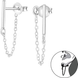 Sterling Zilver Bar Ear Studs met 3 cm ketting