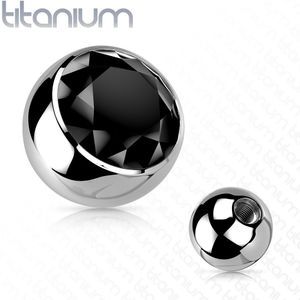 Extern Geschroefde Titanium Top met Gekleurde Steentje - 1.2 mm - Zwart - 4 mm