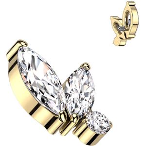 Intern Geschroefde Top van Titanium met sierlijk Trio van Kristalletjes - Goud - Helder