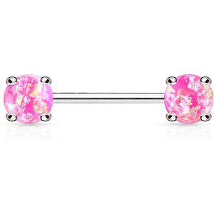 Tepel barbell met front facing lava glitter stenen – Roze