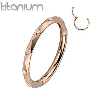 Gekleurde Titanium Segmentring met Ruitvormige Ring Afwerking Heldere Steentjes - Rosé Goud - 8 mm - Aurora Borealis