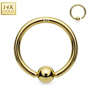 14K. gouden ball closure ring met vast balletje - 0.8 mm - 6 mm - 2 mm