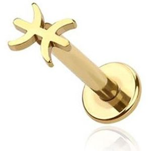 Intern Geschroefde Labret Piercing met Sterrenbeeld Top - Goud - 8 mm - Vissen