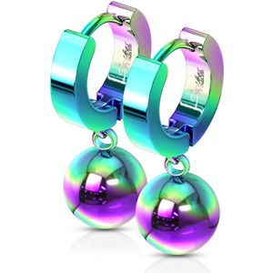 Paar gekleurde oorbellen met leuke bal hangertjes – Regenboog
