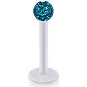 Acryl labret met gekleurd Ferido kristallen balletje - 8 mm - 3 mm - blauw