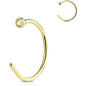 Goud vergulde open neusring met helder kristal - 10 mm