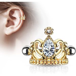 Helix cuff met gekleurde tiara en helder kristal - Goud