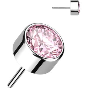 Threadless Titanium Top met ronde Bezel Set Steen - Zilver - 3 mm - Roze