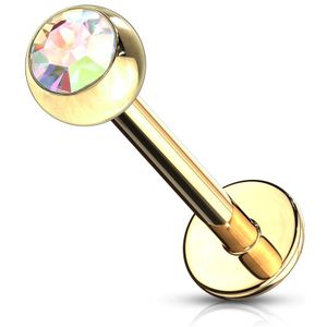 Verguld gouden labret met kristal - regenboog