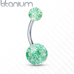 Titanium navelpiercing met glitterbal - Groen