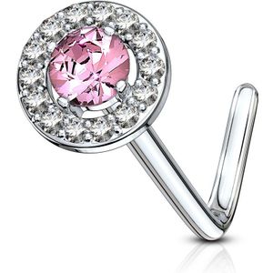 Neus stud met gekleurde steen als top – Roze
