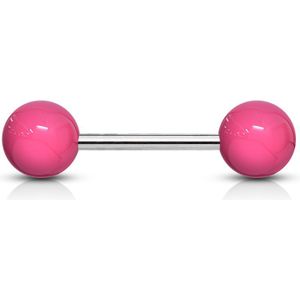 Rechte barbell met massief gekleurde acryl balletjes – Roze