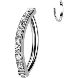 Titanium Navelpiercing met subtiele Kristallen Rij - Zilver - Helder
