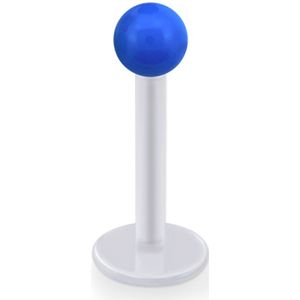 Heldere acryl labret met gekleurd acryl balletje - 10 mm - Blauw