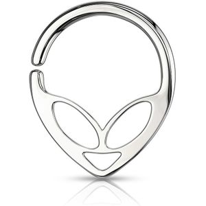Gekleurde buigbare piercing ring met alien hoofd – 1.0 mm – Zilver