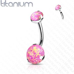 Intern Geschroefde Titanium Navelpiercing met Gekleurde Prong Set Opaalsteen