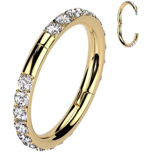 Titanium Segment Ring met Haaksluiting en Steentjes aan Beide Kanten - Goud - 1.2 mm - 6 mm
