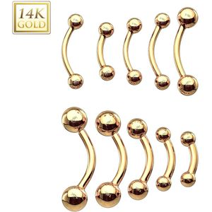14Kt. gouden gebogen barbell met balletjes - 1.6 mm – 8 mm – 3 mm