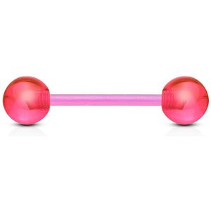 Bioflex barbell met gekleurde acryl ballen - roze