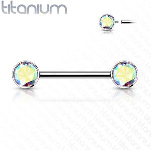 Intern geschroefde Titanium Tepelpiercing met ronde kristallen - 12 mm - Aurora Borealis