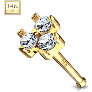 14K. gouden neus bone met drie gekleurde kristallen – geel goud - helder