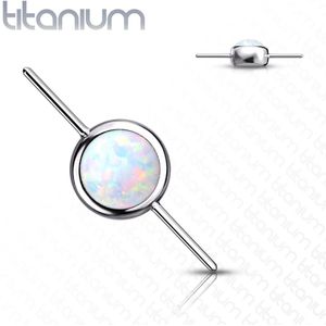 Massief Titanium Threadless Connector Top met Witte Opaal Steen - Zilver - Opaal Wit - 5 mm