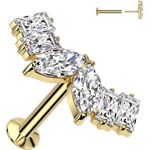 Threadless Labret met Markies Geslepen Hart en Baguette Geslepen Vleugeltjes - Goud - 1.0 mm