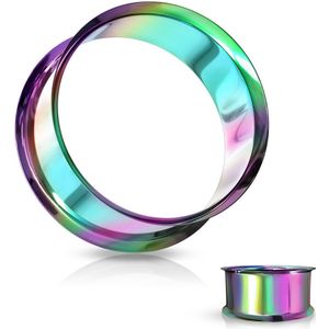 Double flared titanium plated tunnel in neon kleuren - 14 mm - Regenboog