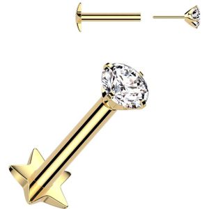 Threadless Titanium Labret met Prong Set Steentje en Sterren Basis - Goud - 1.0 mm - 6 mm